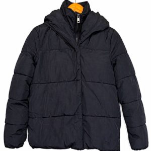ONLY Womens Black Puffer Jacket Size M UK 12-14 Hooded Winter Coat