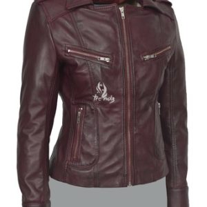 Ladies Leather Jacket Cherry Biker Style Tops Genuine Leather Slim fit Jacket