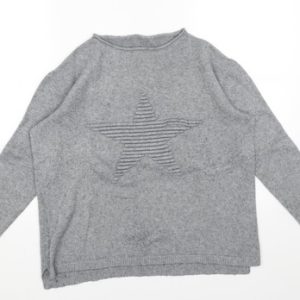 Womens Preworn Size M UK ” Pullover Jumper Grey Round Neck Long Sleeve Star