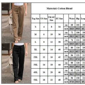 Women Cotton Linen Trousers Straight Leg Casual Loose Summer Slacks Pants Plus