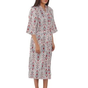 Cotton Robe Long Kimono Sleepwear Indian White Uzbek Night Suit Kimono Dress US