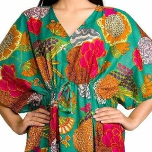 Cotton Kaftans Nightwear, Long Green Cotton Kaftan Dress, Gown Free Size, Fruit