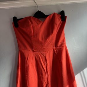 Asos Red Strapless Jumpsuit Wide Leg Side Slit Elegant Party Playsuit Size 10