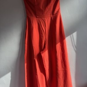 Asos Red Strapless Jumpsuit Wide Leg Side Slit Elegant Party Playsuit Size 10
