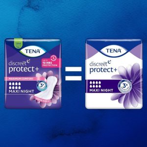 TENA Discreet Maxi Night Incontinence Pads for Women, 48 Count, Pack of 8