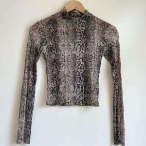 Urban Outfitters Snake Print Mesh Top XS Sheer Long Sleeve Y2K Mock Neck