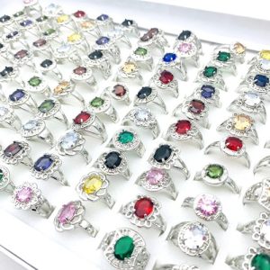 20pcs Silver/Gold Rings For Women Prong Cubic Zirconia Stone Fashion Jewellery