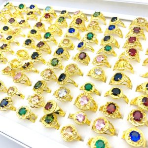 20pcs Silver/Gold Rings For Women Prong Cubic Zirconia Stone Fashion Jewellery