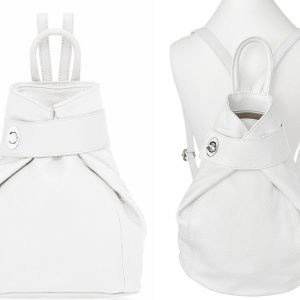 White Leather Rucksack Backpack Italian Soft Leather Expands To Laptop Bag