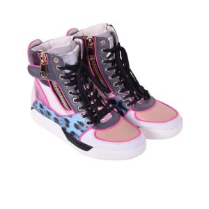 DOLCE & GABBANA Patchwork High-Top Leather Sneaker White Pink 35 US 5 UK 2 05871