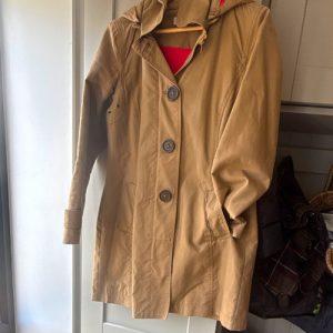 Boden Womens Beige Hooded Lined Rain Coat UK 12 Mid-Length Cotton Twill