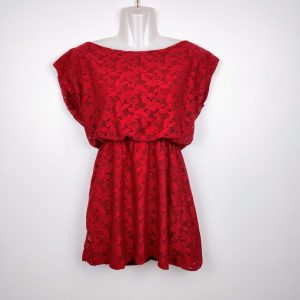 Womens Red Floral Lace Mini Dress UK 6 8 Romantic Party Evening Date Night Dress