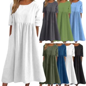 Linen Loose mid-length dress Mori lazy summer women’s models
