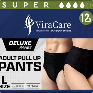 12 x Black Incontinence Pants Women & Men | Super Pull Up Pants | Adult Nappies