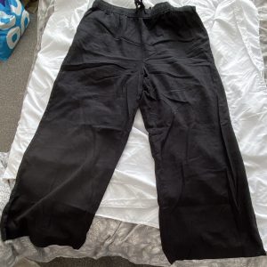 New Look Women’s Black Linen Wide Leg Trousers UK 16 Drawstring Elastic Waist