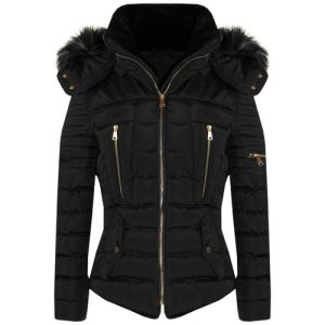 New Womens Ladies Quilted Winter Coat Puffer Fashion Fur Hooded Jacket Parka