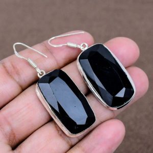 Black Spinel Gemstone Earrings 925 Sterling Silver Handmade Jewelry For Women