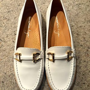 Women’s White Leather Slip-On Loafer Flats Buckle Accent UK 5 EU 38