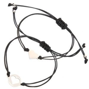 Durable Stainless Steel Heart Bracelet Black Wax Cord Rope for Women