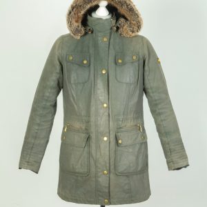 -Ladies Barbour Mallory Wax Cotton Hooded Olive Jacket Size UK 14 USA 10