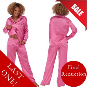 Sexy Silky Shiny Satin Plain Hot Pink PJs Pyjamas Jammies Set Plus Size 18 20