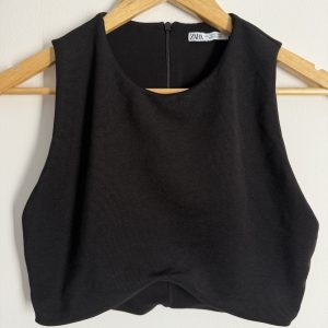 Zara Black Ribbed Crop Top – Sleeveless High Neck L UK 14