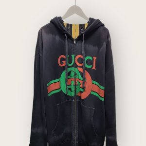 Gucci Black Interlocking Horsebit Reversible Hoodie Zip-Up 42353995 [U]