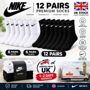 NIKE SOCKS 12 PAIRS PACK – LIGHTWEIGHT CREW ANKLE MENS WOMENS SPORTS UK