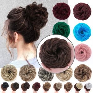 100% Real Thick Natural Curly Messy Bun Hair Piece Updo Hair Extension for Human